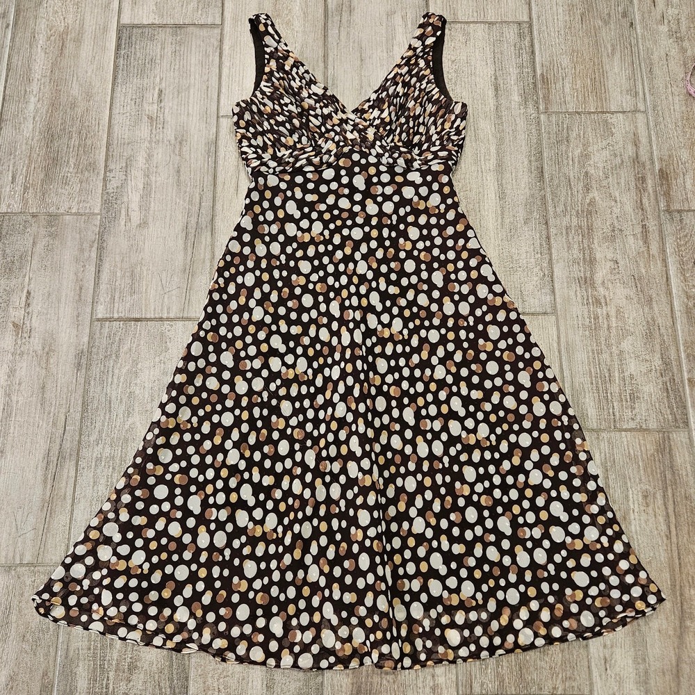 Adrianna Papell Dress Womens‎ Size 8 Brown Sleeveless Polka dot Y2K 90's Chiffon